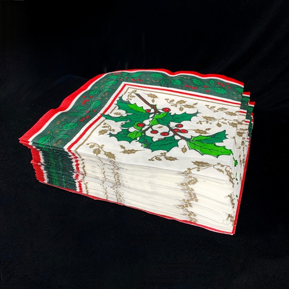 60 New Vintage Paper Napkins Christmas Holly Berries by Duni Red and Green